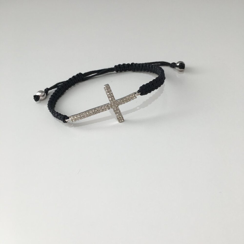 NWOT Claire’s Black Cord Bracelet with Silver Cross Charm